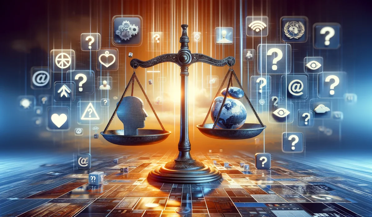 DALL·E 2024-02-14 23.47.10 - A thought-provoking digital artwork representing the ethical considerations and boundaries related to the use of OnlyFans, depicted through symbolic i